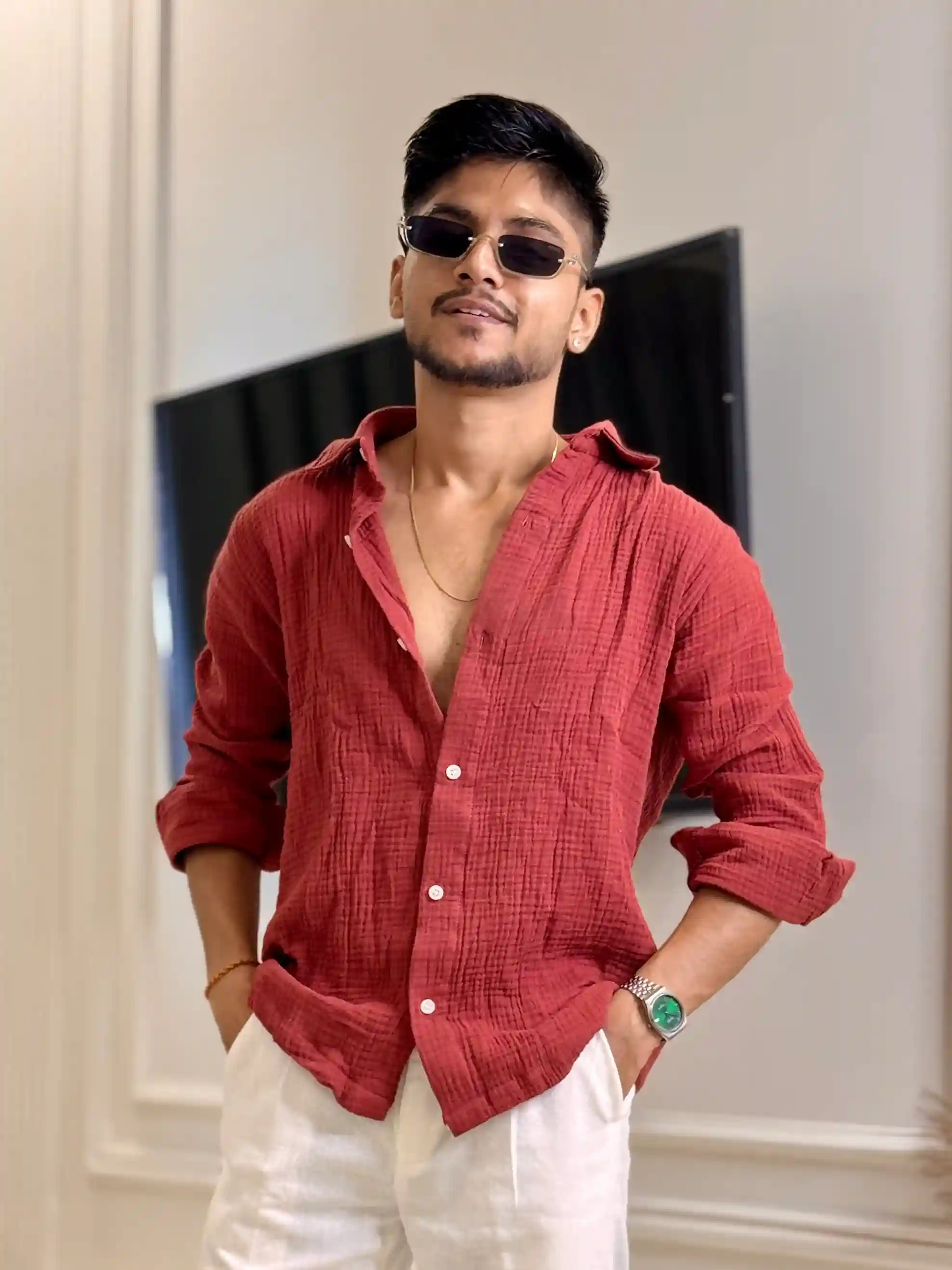 Rust Baby Cotton Relaxed Shirt-Boxy Fit